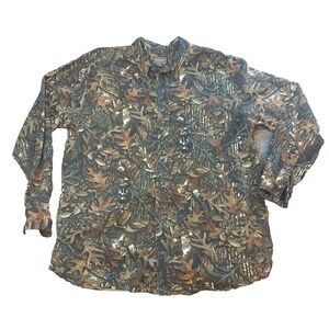 CE Schmidt Workwear Mens XLT Camo Button Down Shirt Long Sleeve Leaf Print Brown